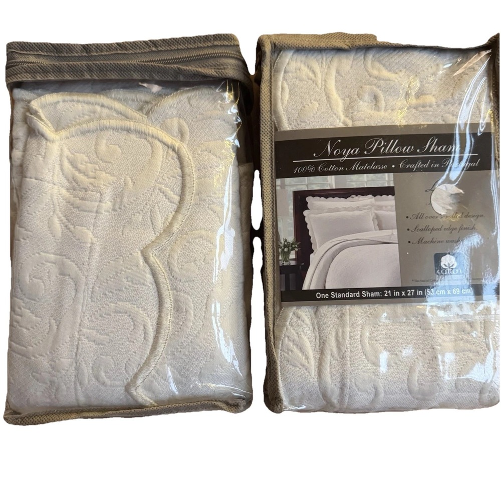 Lamont Home Noya Standard Pillow Shams Ivory Set of 2‎ 100% Cotton Matelasse NOS
